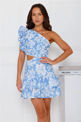 Aubrey One Shoulder Mini Dress Blue