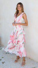 Reina Tiered Maxi Dress - Pink Floral