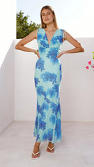 Nikova Maxi Dress - Blue Floral