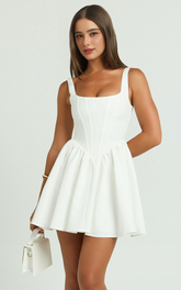 Aimee Scoop Neck Corset Mini Dress – Draped White Elegance