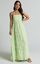 Floral Maxi Dress - Sleeveless V-Neck Summer Dress in Lime