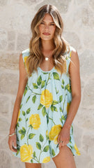 Paisley Mini Dress - Lemon/Aqua Floral