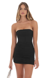 Mesh Strapless Coset Dress in Black