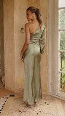 Eden One Shoulder Tie Front Maxi Dress - Olive