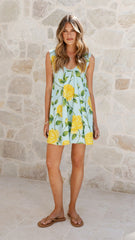 Paisley Mini Dress - Lemon/Aqua Floral
