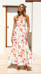 Taffeta Maxi Dress - White Floral