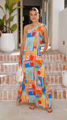 Paxton One Shoulder Maxi Dress - Tropical Abstract
