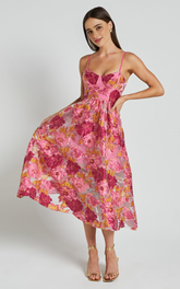 A-Line Corset Detail Midi Dress in Light Pink