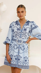 Xander Long Sleeve Mini Dress - Indigo