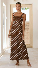 Milani Maxi Dress - Brown Polka