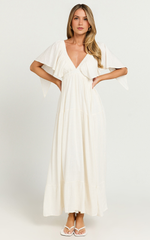 Lyrad Midi Dress β White Linen-Feel Empire Waist Textured Dress