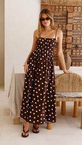 Solare Maxi Dress - Brown/White Polka