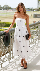 Tahlia Midi Dress - White Polka Print