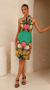 Portugal Twist Halter Mini Dress - Apple