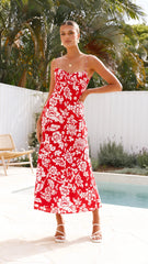 Margie Midi Dress - Red Floral