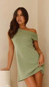 Robin Off Shoulder Mini Dress - Olive