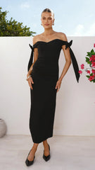 Zylah Off Shoulder Midi Dress - Black