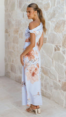 Wanita Off The Shoulder - Blue Floral