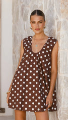 Vanessa Mini Dress - Brown Polka