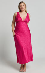 Cohen Midi Dress – Textured Satin Mid-Length Dress in Blush Pink