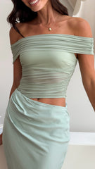 Daena Off Shoulder Maxi Dress - Sage