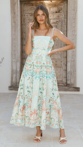 Nellie Midi Dress - Aqua Aurora Print