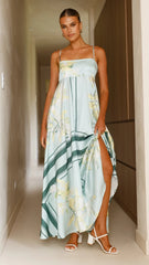 Kaethe Maxi Dress - Aqua/Yellow Print