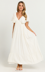 Lyrad Midi Dress β White Linen-Feel Empire Waist Textured Dress