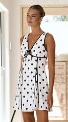 Eliana Mini Dress - White/Black Polka