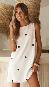 Natala Shift Mini Dress - Oat/Black Polka Dot
