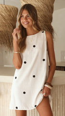 Natala Shift Mini Dress - Oat/Black Polka Dot
