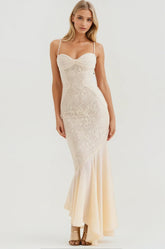 Celeste Ruched Lace Panel Maxi Dress