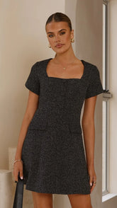 Karen Tweed Mini Dress - Black