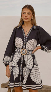 Mariel Long Sleeve Mini Dress - Black