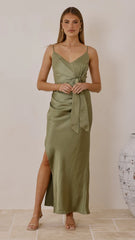 Yasmeen Tie Front Maxi Dress - Olive