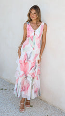 Reina Tiered Maxi Dress - Pink Floral