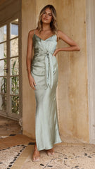 Yasmeen Tie Front Maxi Dress - Sage