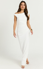 Off The Shoulder Jersey Maxi Dress in White