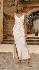 Yasmeen Tie Front Maxi Dress - Champagne