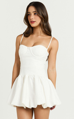 Textured Drop Waist Bubble Hem Mini Dress in Off White