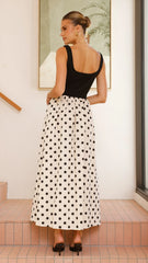 Leoni Maxi Dress - Oat/Black Polka