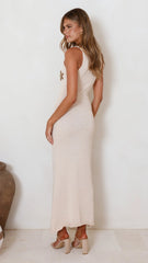Tamasha Knit Maxi Dress - Beige / Gold Star