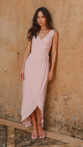 Pamela V Neck Maxi Dress - Dusty Pink