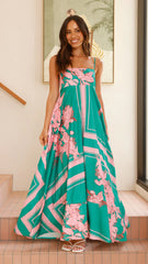 Kaethe Maxi Dress - Green/Pink Floral