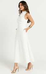 Macy Midi Dress – Sleeveless High-Neck A-Line Dress in Off White