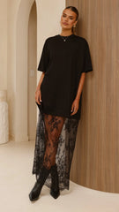 Raina T-Shirt Maxi Dress - Black Lace