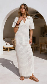 Tiffy Crochet Short Sleeve Maxi Dress - White