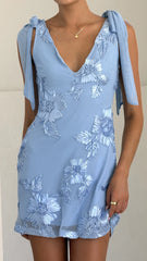 Usha Tie Strap Mini Dress - Blue