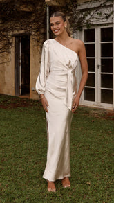 Eden One Shoulder Tie Front Maxi Dress - Champagne