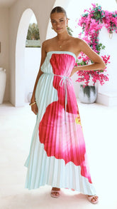 Neve Strapless Maxi Dress - Blue/Pink Floral